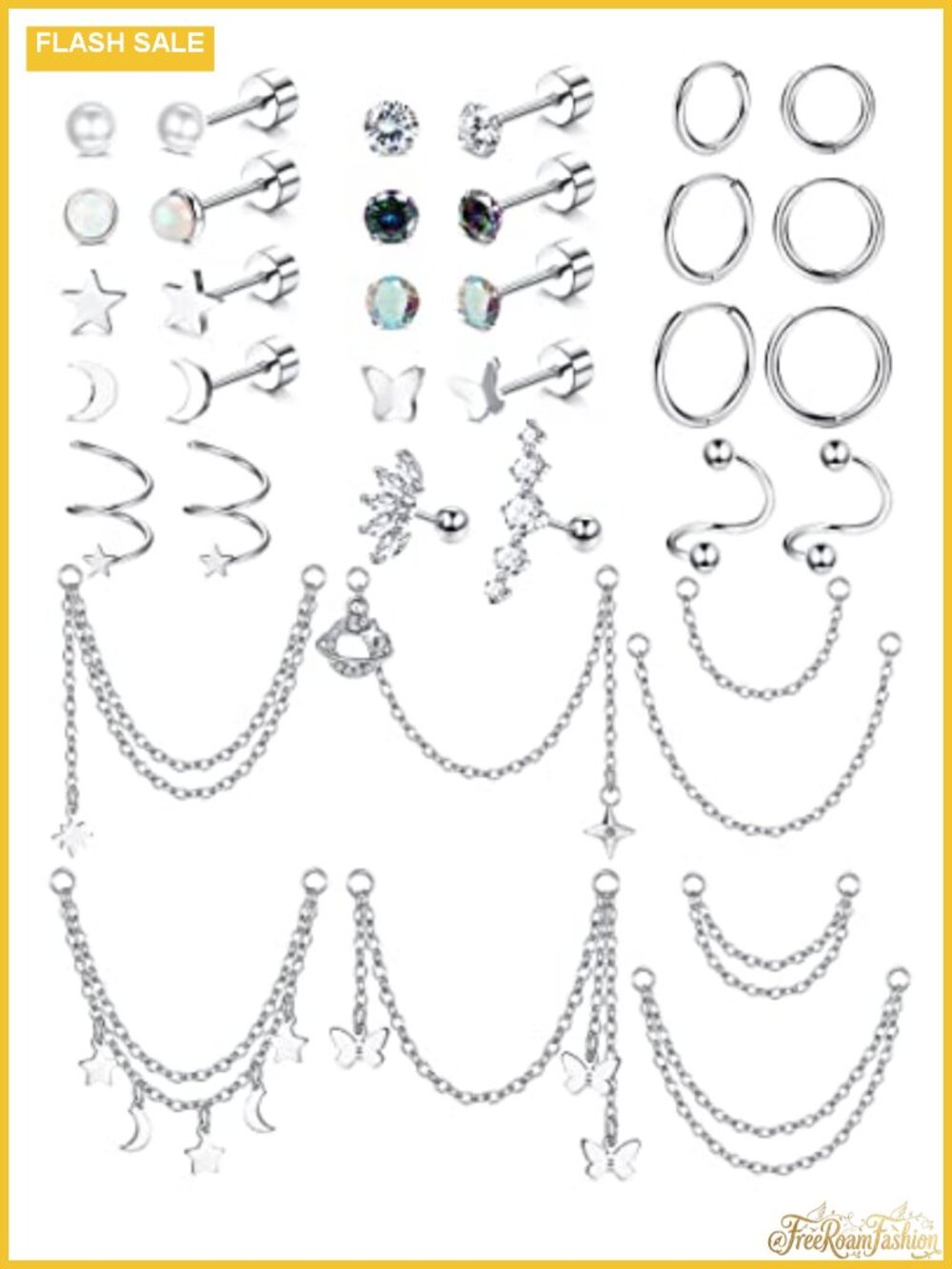 8 Pair Hypoallergenic Surgical Steel Cartilage Earring Set Flat Back Studs